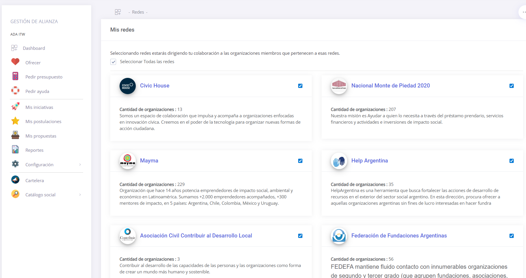 Mis redes de alianzas en FONSELP - Civic House, Nacional Monte de Piedad, Mayma, Help Argentina y más